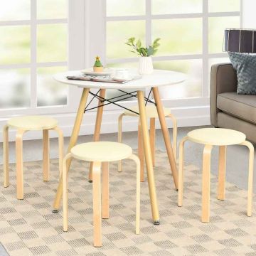 Birch wood stool set, 4 pcs., beige, 38x38x47 cm