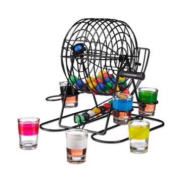 Bingo ballīšu spēle Relaxdays 10023764.0, 48 bumbiņas, 6 glāzītes, 20 × 19 × 20 cm