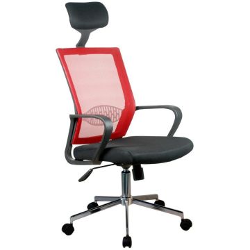 Biroja krēsls OCF-9, sarkana/sudraba, 58 × 116–126 × 60 cm