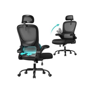 Biroja krēsls SONGMICS OBN041B01, ar salokāmiem roku balstiem, 71,5 × 116–135 × 64 cm