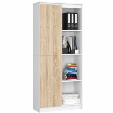 Офисный стеллаж AKORD R80 CLP, 1 дверца, 8 полок, белый/под дуб, 80 × 180 × 35 см