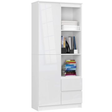 Офисный стеллаж-шкаф CLP R11, 1 дверца, 2 ящика, 7 полок, белого цвета, 80 × 180 × 35 см