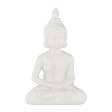 Budas statuja Relaxdays, meditācijas poza, Balta, 18 × 11 × 6 cm