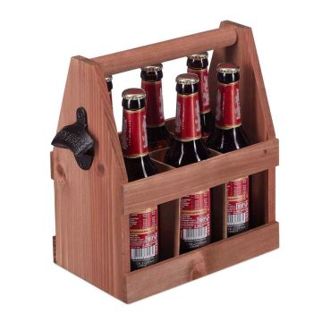 Pudeļu pārnēsātājs Relaxdays, 6 pudelēm pa 0,33 l, Brūns, 27,5 × 28 × 15 cm