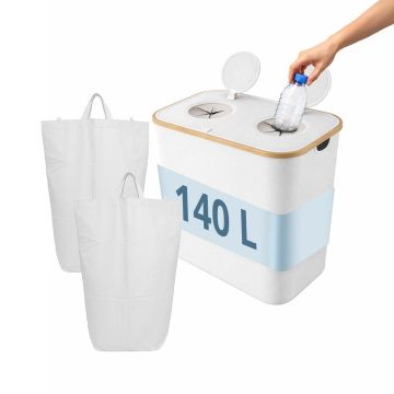 Pudeļu šķirošanas tvertne Relaxdays, 2 nodalījumi, 140 l, Balta, 57 × 68,5 × 37 cm