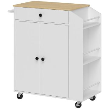 Virtuves ratiņi Homcom 82x38x86,5cm, baltas/gaiši brūnas krāsas