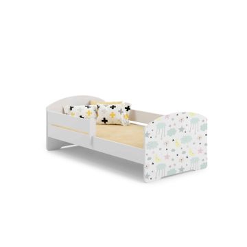 Детская кровать Luk с матрасом и защитным бортиком, 144 см x 77 см x 56 см, небесно-голубого цвета.