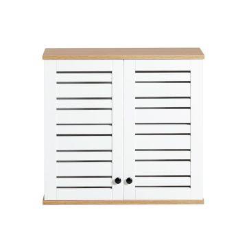 Sienas vannas istabas skapis 60x19x56cm., baltā/gaiši brūnā krāsā