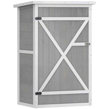 Dārza instrumentu skapis Outsunny 75x56x115cm, pelēkas/baltas krāsas
