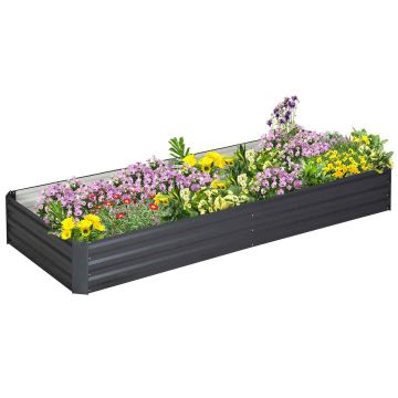 Paaugstināta puķu dobe Outsunny 241x90.5x30cm., tumši pelēka/sudraba krāsā.