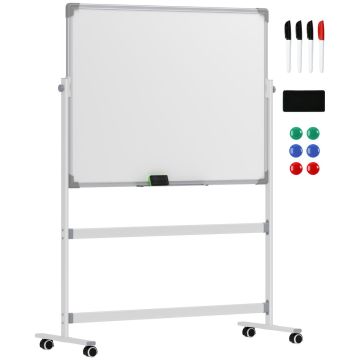 Divpusēja magnētiskā tāfele Homcom 127x50x165cm, baltas/pelēkas krāsas