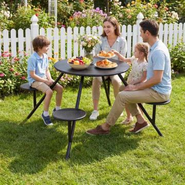 Galvanized outdoor table with umbrella hole, round, black, 82 kg load capacity