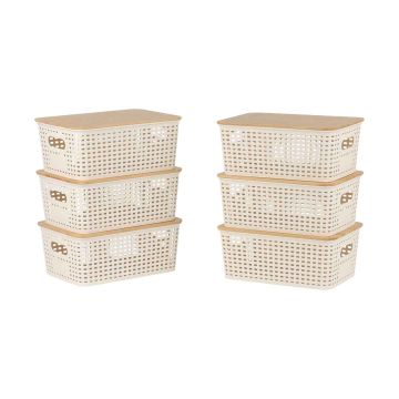 Glabāšanas kastes Relaxdays, 6 gab, Balta/ozola, 25,5 × 10,5 × 18 cm