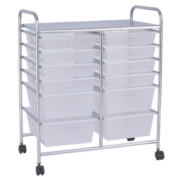 Storage trolley, 12 drawers, yellow / transparent, 63 × 74 × 37 cm