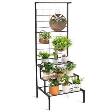 Multifunctional metal plant stand, 3 tiers, black, 60x57x157 cm, 5.5 kg