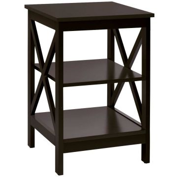 Multifunctional bedside table with 3-tier shelves, dark brown
