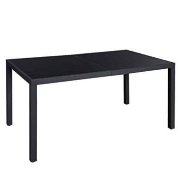 Большой садовый стол с черным стеклом 150x90x73см