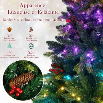 Artificial Christmas tree, 584 branches, 250 RGB LEDs, 98 × 150 cm