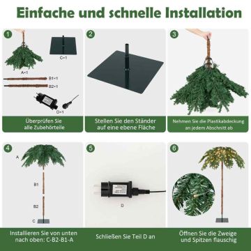 Artificial Christmas palm tree, 250 LED lights, Green, 135 × 180 cm