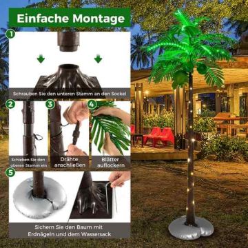 Artificial palm tree, 309 LED lights, 3 coconuts