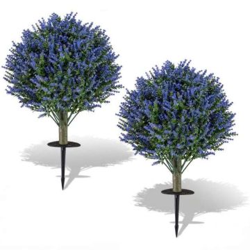 Artificial Lavender Topiary Ball Trees, 2 pcs, Purple/Green, 13.5 × 24 inch