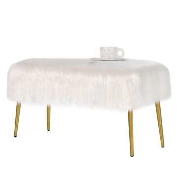 Faux fur vanity chair with gold metal legs, 91x35 cm, white