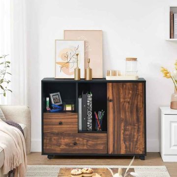 File cabinet, 2 drawers and 2 shelves, Brown/black, 90 × 69.5 × 35 cm