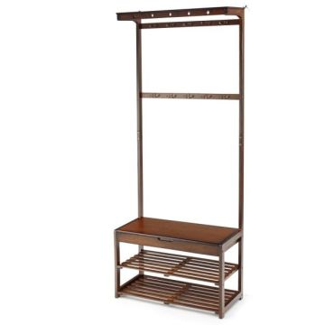 Clothes rack, 5 in 1, 10 hooks, Brown, 71.12 × 175.26 × 33.02 cm
