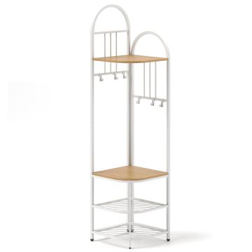 Clothes rack, corner, 6 hooks and shoe bench, 42 × 180 × 42 cm