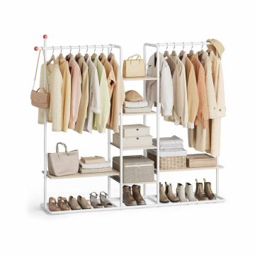 Garderobes statīvs SONGMICS HOME RGR012K01, 6 plaukti, Bēša/balta, 163,6 × 175,3 × 33,8 cm