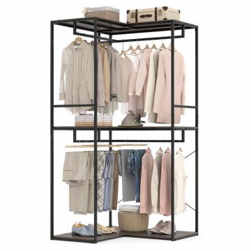 Clothes rack with shelves, 3 shelves, 2 rails, 100 × 100 × 200 cm