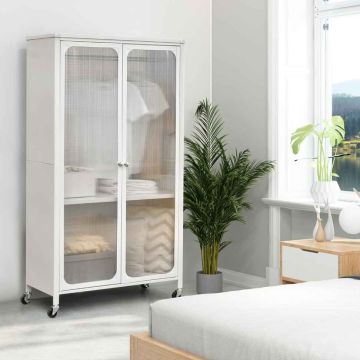 Wardrobe, 14 adjustable shelves, White, 80.01 × 147.32 × 36.83 cm