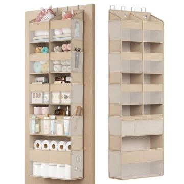 SONGMICS RDH009LF01 Over-the-Door Organizer, 9 Compartments, 10 Pockets, Sand, 17 × 50 × 150 cm
