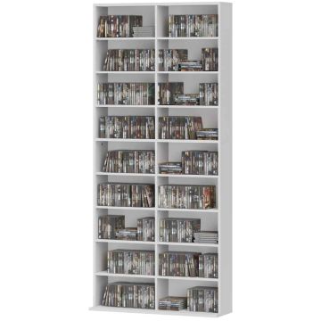 Стеллаж для DVD, 18 отделений, 14 полок, Белый, 78,5 × 175 × 24 см