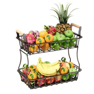 Divstāvu augļu statīvs Relaxdays, 2 grozi, Melna, 27 × 34 × 22 cm