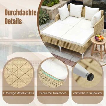 Double outdoor sun lounger, 2-seater, with cushions, Brown, 153 × 133 × 70 cm
