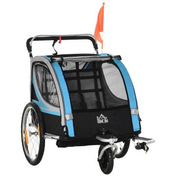 Велоколяска для детей Homcom 142x75x101см, черно-синего цвета