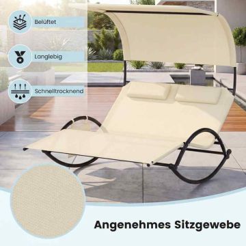 Double outdoor swing bed, 2-seater, Sand, 182 × 137 × 165 cm