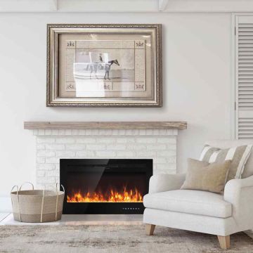 Electric LED fireplace, with heating function, black, 91.5 × 54.5 × 14 cm