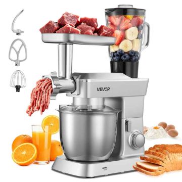 Электрический миксер VEVOR SM-1532BM, 4,3 л, 6 скоростей, Серебристый, 44,5 × 22 × 56,1 см