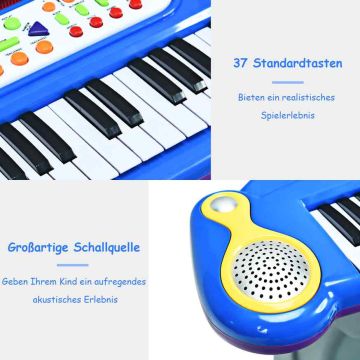 Elektroniskais rotaļu pianīns, 37 taustiņi, Zils, 57,15 × 27,94 × 45,72 cm