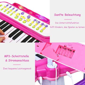 Elektroniskais rotaļu pianīns, 37 taustiņi, Rozā/zils, 57,15 × 27,94 × 45,72 cm