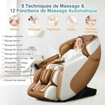 Ergonomic electric massage chair with 12 modes, zero gravity, brown