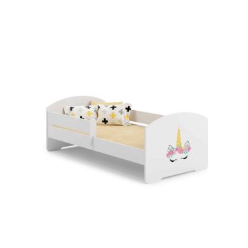 Детская кроватка Luk с матрасом и защитным бортиком, 164 см x 85 см x 63 см, единорог.