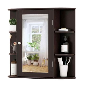 Vannas istabas sienas skapis ar spoguli 65x17x64cm, tumši brūnas krāsas