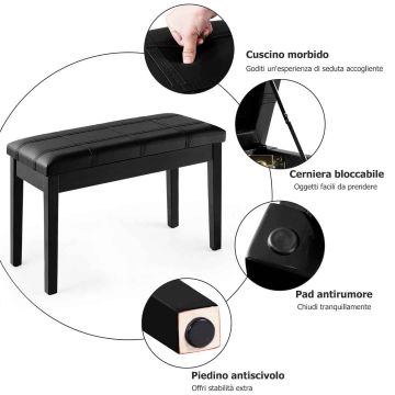 Piano stool with padded seat and storage compartment, 75x35.5x50 cm