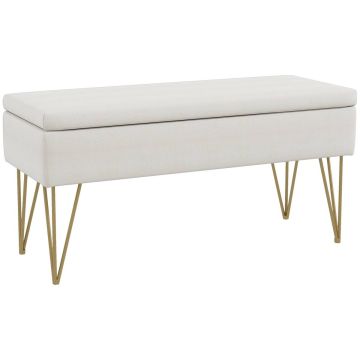 Mīksts sols ar mantu kasti Homcom 100x40x49cm, baltas/zeltītas krāsas