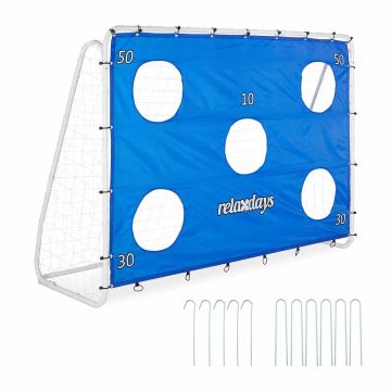 Futbola vārti Relaxdays, XL ar mērķa sienu, Zili/balti, 235 × 170 × 85 cm