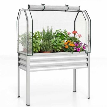 Galvanized Raised Garden Bed Set with Legs and Greenhouse Cover, 81 cm