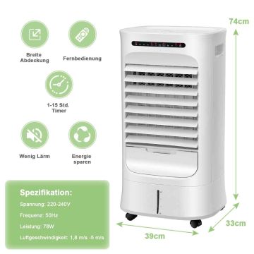 Evaporative air cooler, 3 in 1, 39 × 33 × 74 cm